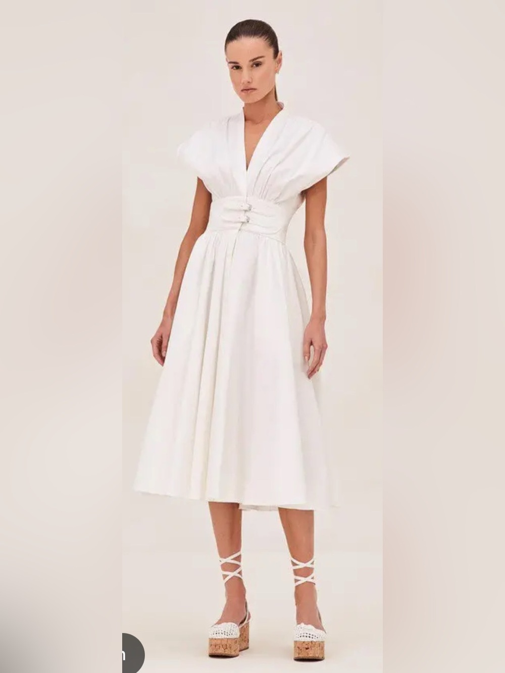 Alexis Jaden Buckle-Waist Pleated Midi Dress – Size L – NWOT – $595 Retail